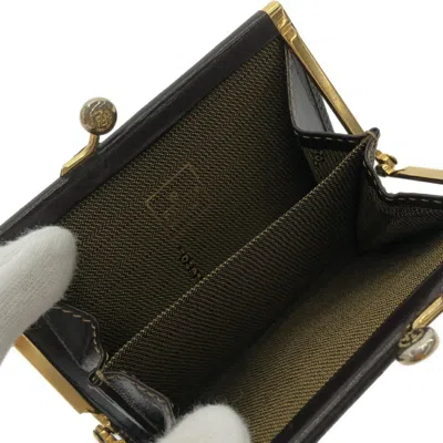 Pre-owned Fendi Black Brown Leather Canvas Coin Purse/coin Case () In Multi