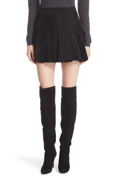 Shop Alice And Olivia 'lee' Pleated Suede Skirt In Black