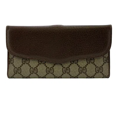 Pre-owned Gucci Beige Brown Pvc Long Wallet (bi-fold) () In Multi