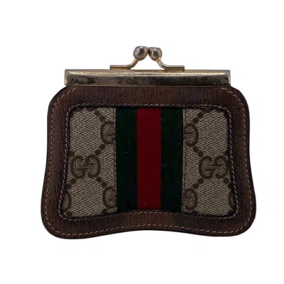 Pre-owned Gucci Brown Canvas Leather Coin Purse/coin Case ()