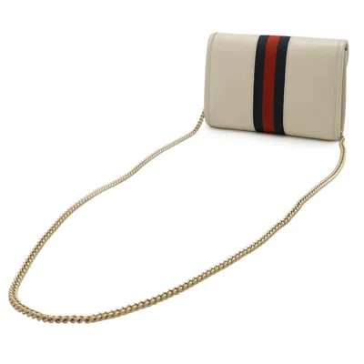 Pre-owned Gucci Ivory Navy Red Color Leather Clutch Bag Shoulder Bag ()