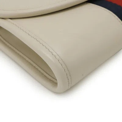 Pre-owned Gucci Ivory Navy Red Color Leather Clutch Bag Shoulder Bag ()