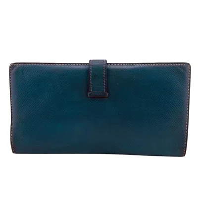 Pre-owned Hermes Bearn Blue Leather Long Wallet (bi-fold) ()
