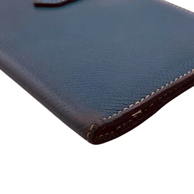 Pre-owned Hermes Bearn Blue Leather Long Wallet (bi-fold) ()