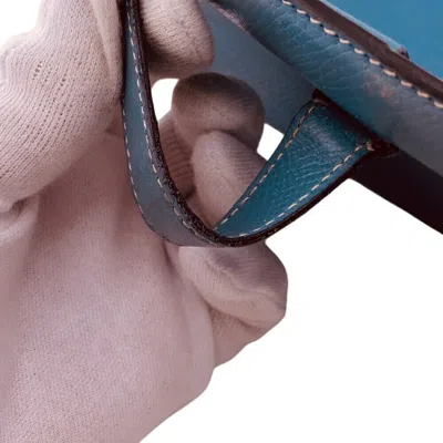 Pre-owned Hermes Bearn Blue Leather Long Wallet (bi-fold) ()