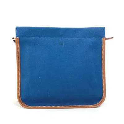 Pre-owned Hermes Brown Navy Canvas Leather Clutch Bag Pouch ()