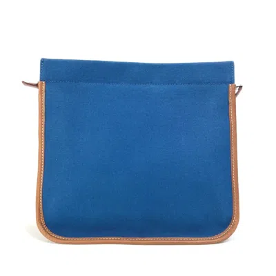 Pre-owned Hermes Brown Navy Canvas Leather Clutch Bag Pouch ()
