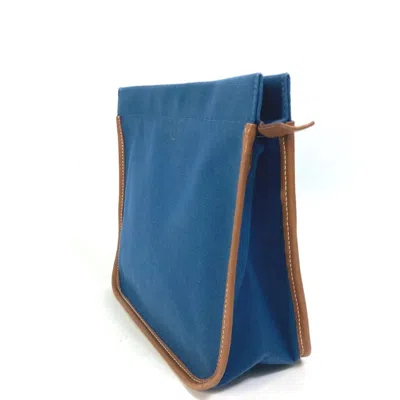 Pre-owned Hermes Brown Navy Canvas Leather Clutch Bag Pouch ()