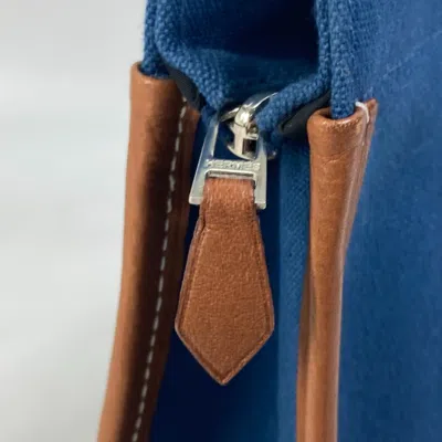 Pre-owned Hermes Brown Navy Canvas Leather Clutch Bag Pouch ()