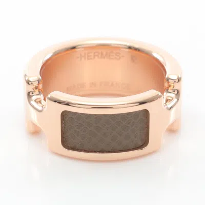 Pre-owned Hermes Gold Brown Etoupe Gray Gold Plating Leather Band Ring ()