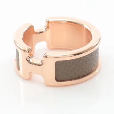 Pre-owned Hermes Gold Brown Etoupe Gray Gold Plating Leather Band Ring ()