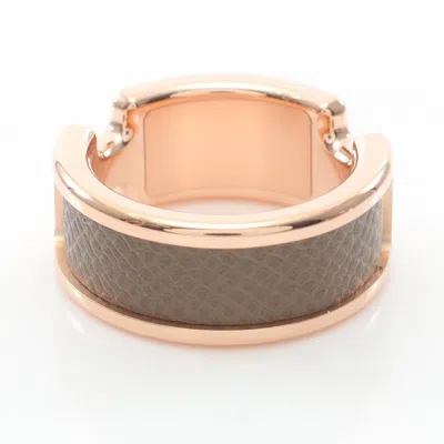 Pre-owned Hermes Gold Brown Etoupe Gray Gold Plating Leather Band Ring ()