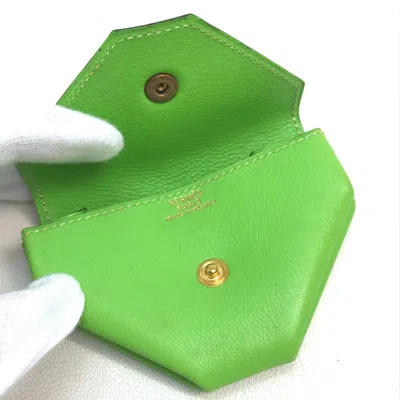 Pre-owned Hermes Le 24 Apple Green Light Green Swift Leather Coin Purse/coin Case ()