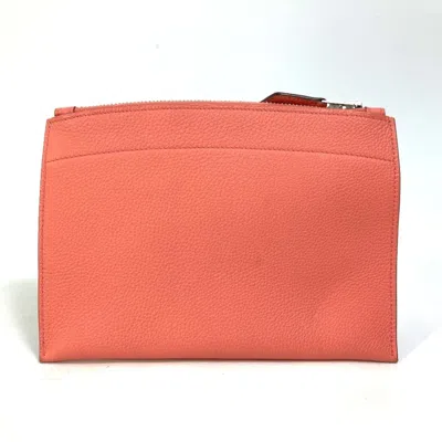 Pre-owned Hermes Pink Togo Leather Clutch Bag Pouch ()