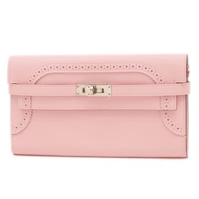Pre-owned Hermes Rose Sakura Swift Leather Chevre Leather Long Wallet (bi-fold) () In Pink