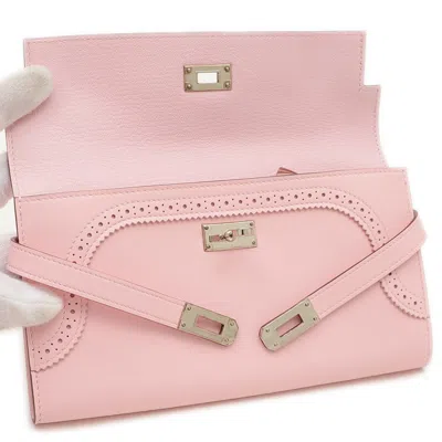Pre-owned Hermes Rose Sakura Swift Leather Chevre Leather Long Wallet (bi-fold) () In Pink