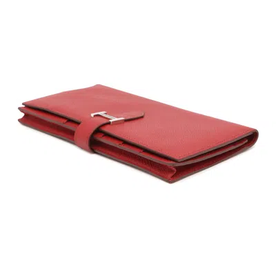 Pre-owned Hermes Rouge Casaque Epsom Leather Coin Purse/coin Case () In Red