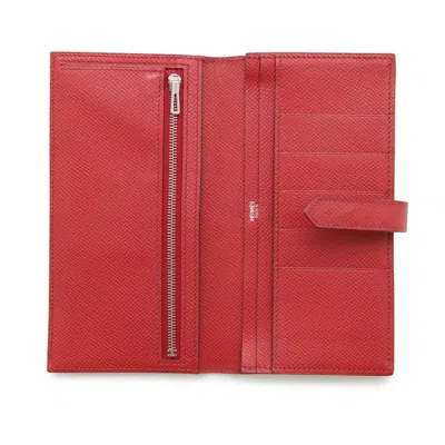 Pre-owned Hermes Rouge Casaque Epsom Leather Coin Purse/coin Case () In Red