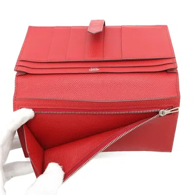 Pre-owned Hermes Rouge Casaque Epsom Leather Coin Purse/coin Case () In Red