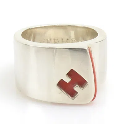 Pre-owned Hermes Silver Orange Silver 925 Band Ring ()
