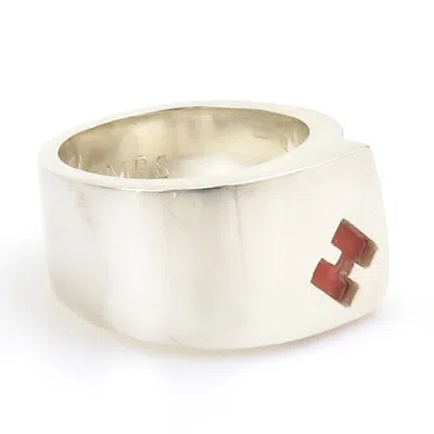 Pre-owned Hermes Silver Orange Silver 925 Band Ring ()