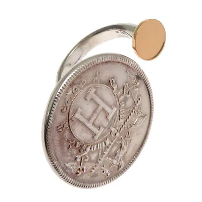 Pre-owned Hermes Silver Pink Gold Band Ring ()