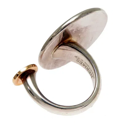 Pre-owned Hermes Silver Pink Gold Band Ring ()