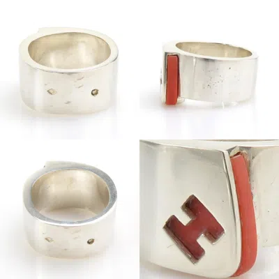 Pre-owned Hermes Silver Orange Silver 925 Band Ring ()