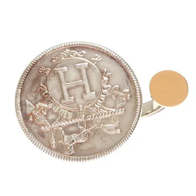 Pre-owned Hermes Silver Pink Gold Band Ring ()