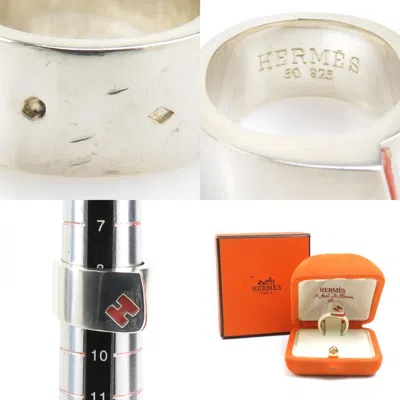 Pre-owned Hermes Silver Orange Silver 925 Band Ring ()
