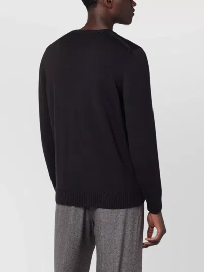 Drumohr Wool Sweater With Long Sleeves And Ribbed Texture In Black