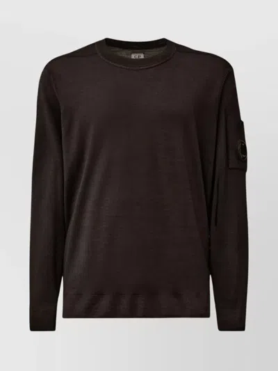 C.p. Company Fine-knit Merino Crewneck Sweater With Patch Pocket Detail In Brown