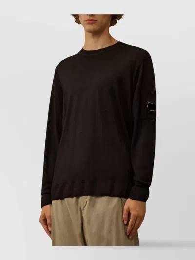 C.p. Company Fine-knit Merino Crewneck Sweater With Patch Pocket Detail In Brown