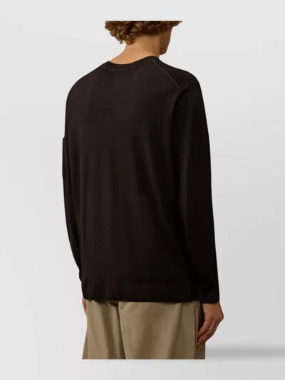 C.p. Company Fine-knit Merino Crewneck Sweater With Patch Pocket Detail In Brown