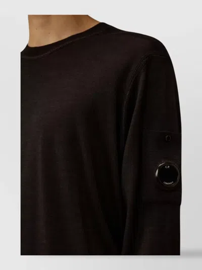 C.p. Company Fine-knit Merino Crewneck Sweater With Patch Pocket Detail In Brown