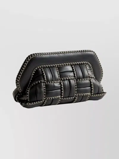 Themoirè Rectangular Woven Clutch Contrast Stitching In Black
