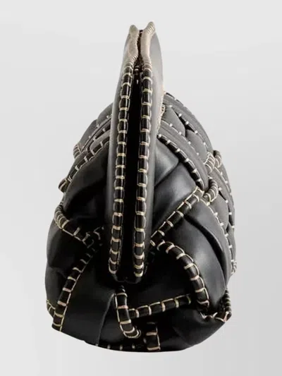 Themoirè Rectangular Woven Clutch Contrast Stitching In Black