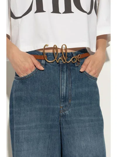 Chloé Logo Leather Belt In Gold