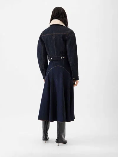 Jacquemus Le Bomber De-nimes Ovalo Blue Jacket With Fur Collar And Two Front Welt Pockets In Denim Woman In Black