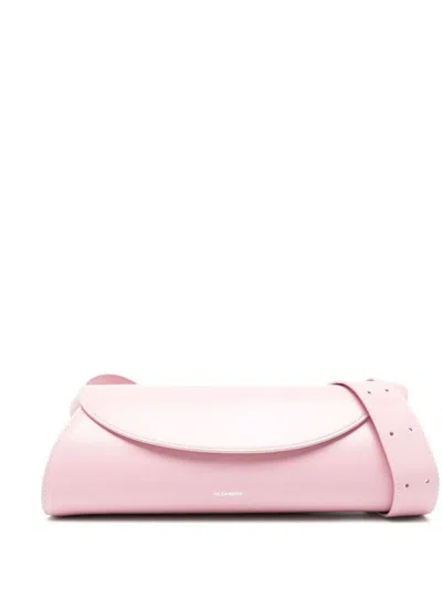 Jil Sander Pink Leather Small Cannolo Crossbody Bag In Pink