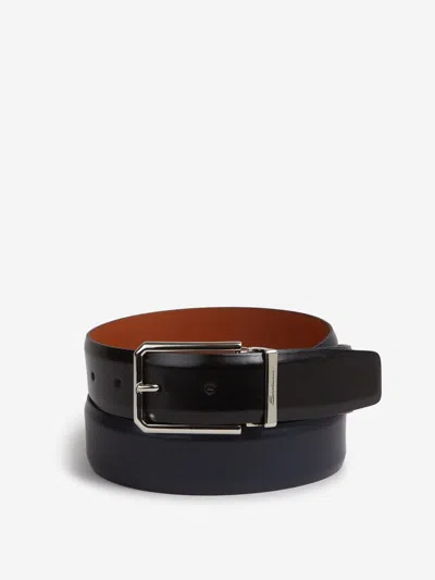 Santoni Adjustable Leather Belt In Black