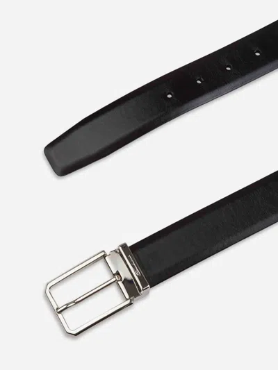 Santoni Adjustable Leather Belt In Black