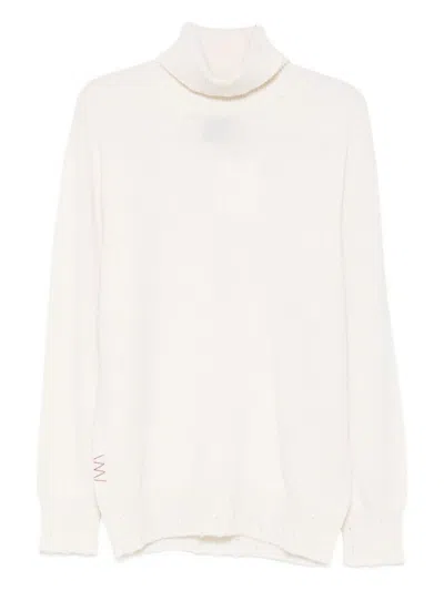 Amaranto Cream Knit Sweater With High Neckline In White