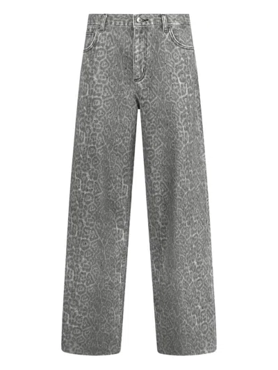 Liu •jo Animal Print Jeans With Pockets And Strass In Gray
