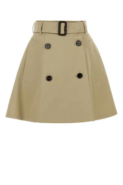 Burberry Women Beige Twill Skirt In Brown