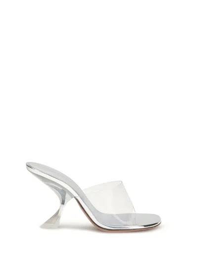 Amina Muaddi Metallic Open-toe Sandals With Sculptural Heel In White