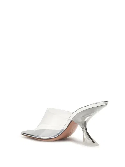 Amina Muaddi Metallic Open-toe Sandals With Sculptural Heel In White