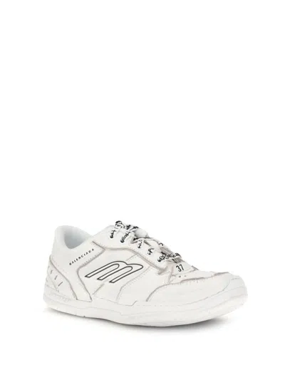 Balenciaga Women Hamptons Worn-out Leather Low-top Sneakers In Neutral