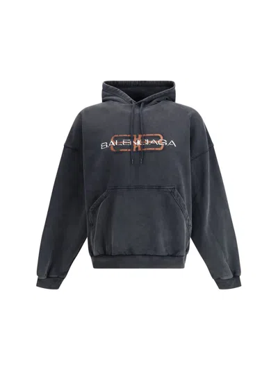 Balenciaga Hooded Sweatshirt Featuring Kangaroo Pocket In Black