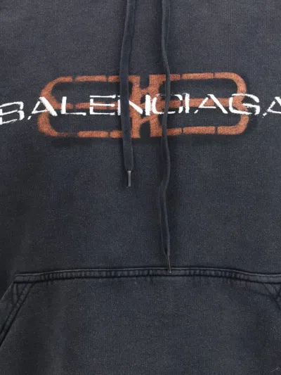 Balenciaga Hooded Sweatshirt Featuring Kangaroo Pocket In Black